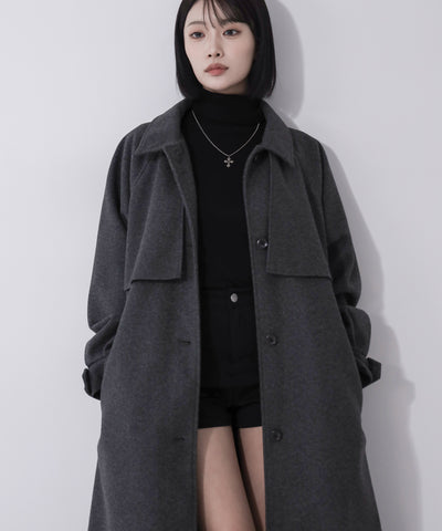【 ウエストマークベルトSET 】2WAY ステンカラーレディメルトンロングコート / 2WAY soutien collar lady melton long coat