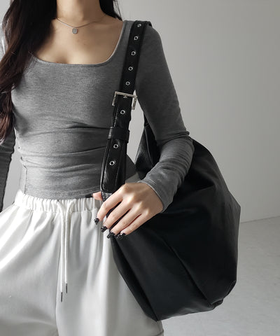 【 A4収納可 】ハトメデザインベルテッドワンハンドルショルダーバッグ / Eyelet design belted onehandle shoulder bag