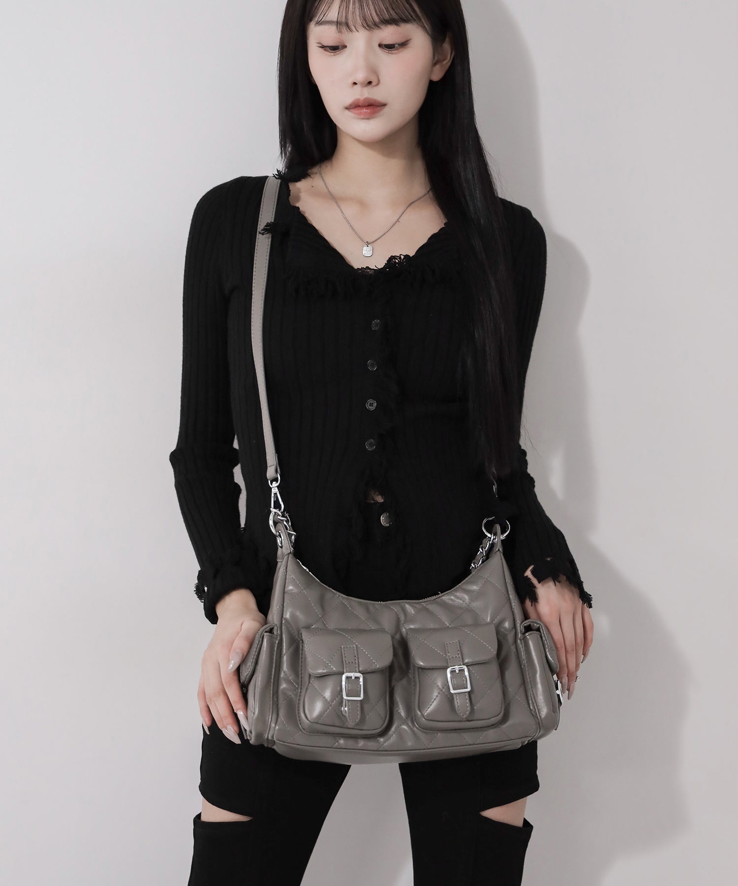 【 2WAY 】アウトポケットキルティングチェーンショルダーバッグ / 2WAY out pocket quilting chain shoulder bag