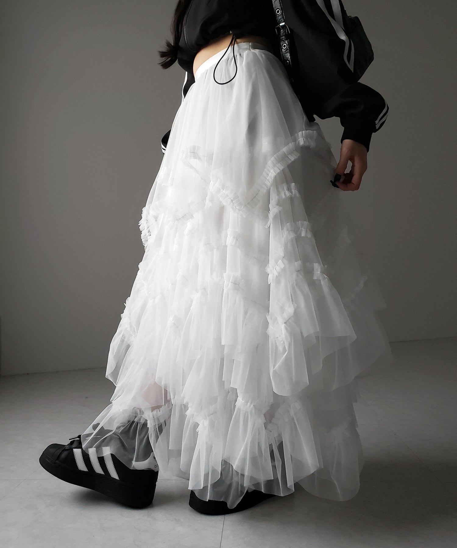 レイヤードボリュームフリルチュールスカート / layered volume frill tulle skirt