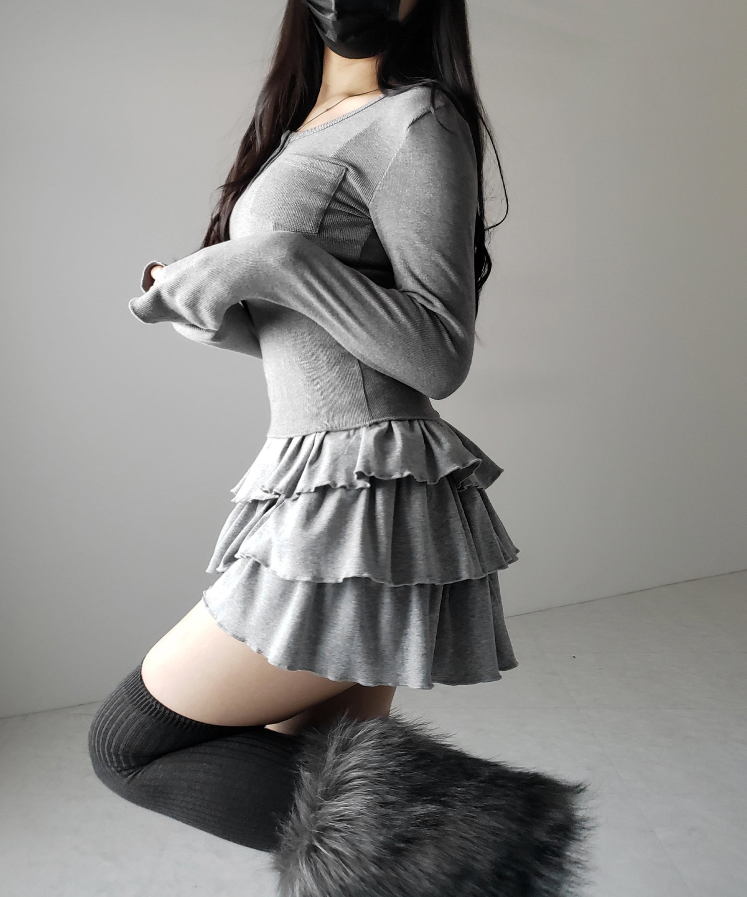 【 新色ピンク追加!4color 】3段フリルカットソーミニスカパン / 3 frill cutsew mini skirt pants