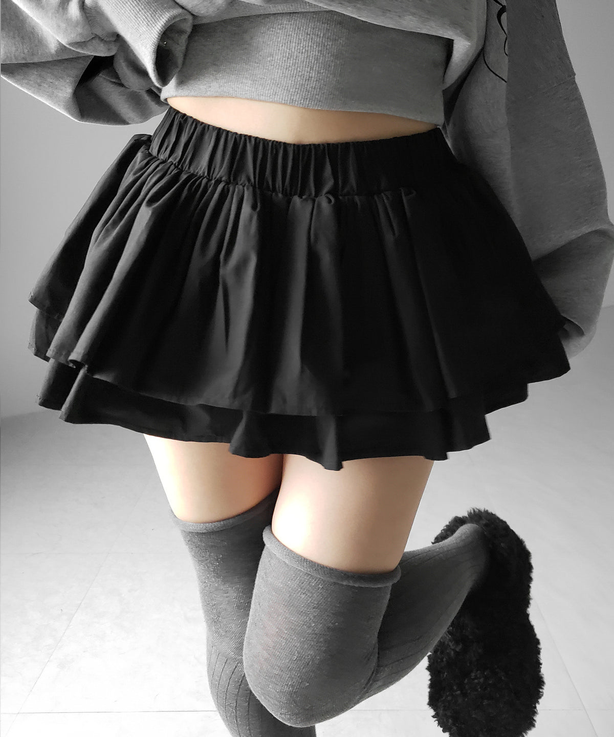 【 インパン裏地付 】ボリュームフレアコットンミニスカート / volume flare cotton mini skirt