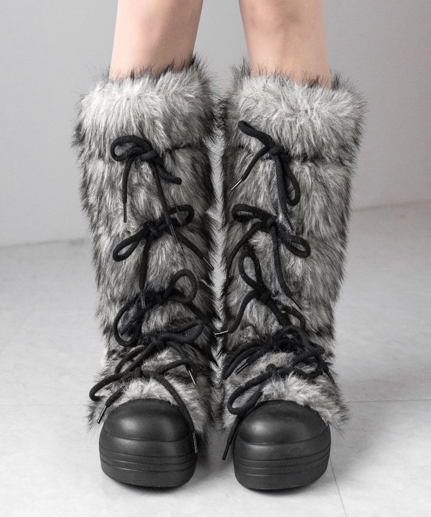 ボリュームフェイクファーレースアップロングブーツ / volume fake fur laceup long boots