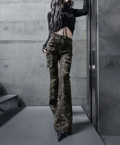 ヴィンテージカモフラストレッチカーゴフレアデニム / vintage camouflage stretch cargo flare denim