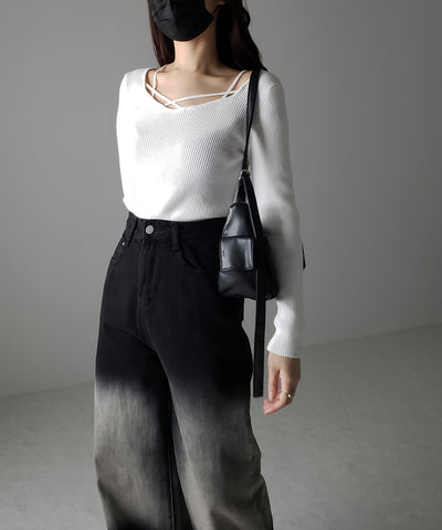 クロスラインストラップデザインリブニット