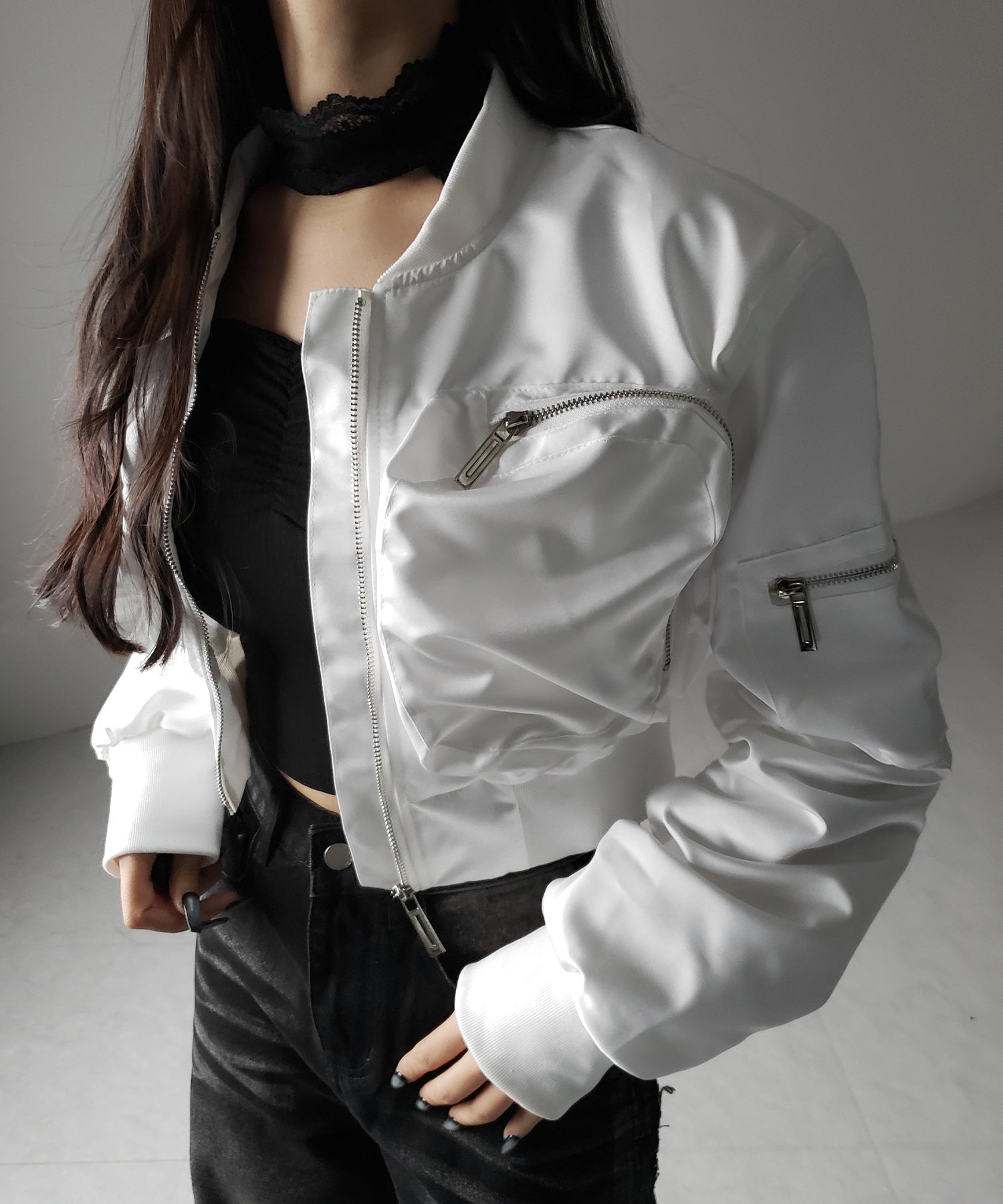 【 2color 】アウトポケットジップアップショートブルゾン / out pocket zip up short blouson