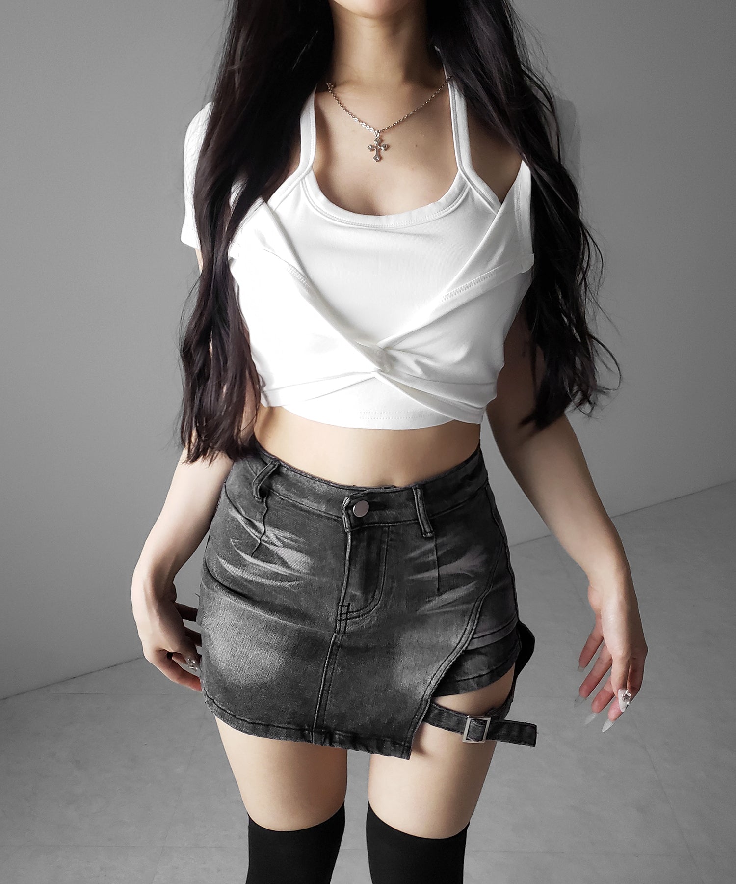 ホルターネックレイヤードショートぴちTシャツ / halter neck layered short pichi T-shirts
