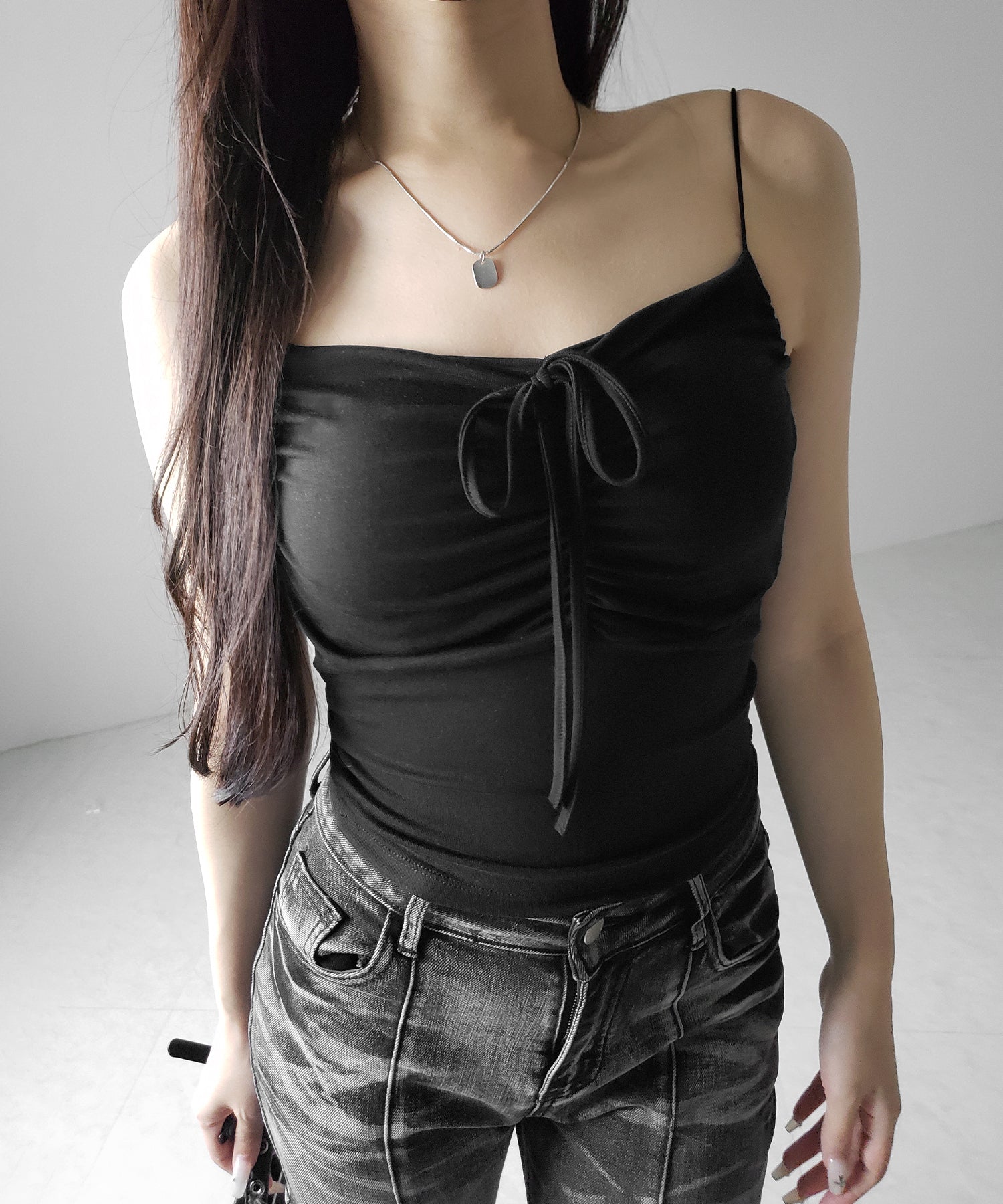 【 2WAY 】クロスストラップリボンギャザースリムキャミソール / cross strap ribbon gather slim camisole