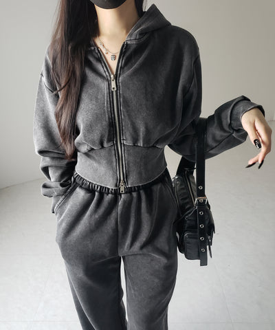 【 セットアップ 】ピグメントヴィンテージショートパーカー + ワイドパンツ SET / pigment vintage short hoodie + wide pants SET