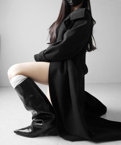 【 ウエストマークベルトSET 】2WAY スタンドカラーレディメルトントレンチロングコート / 2WAY stand collar lady melton trench long coat