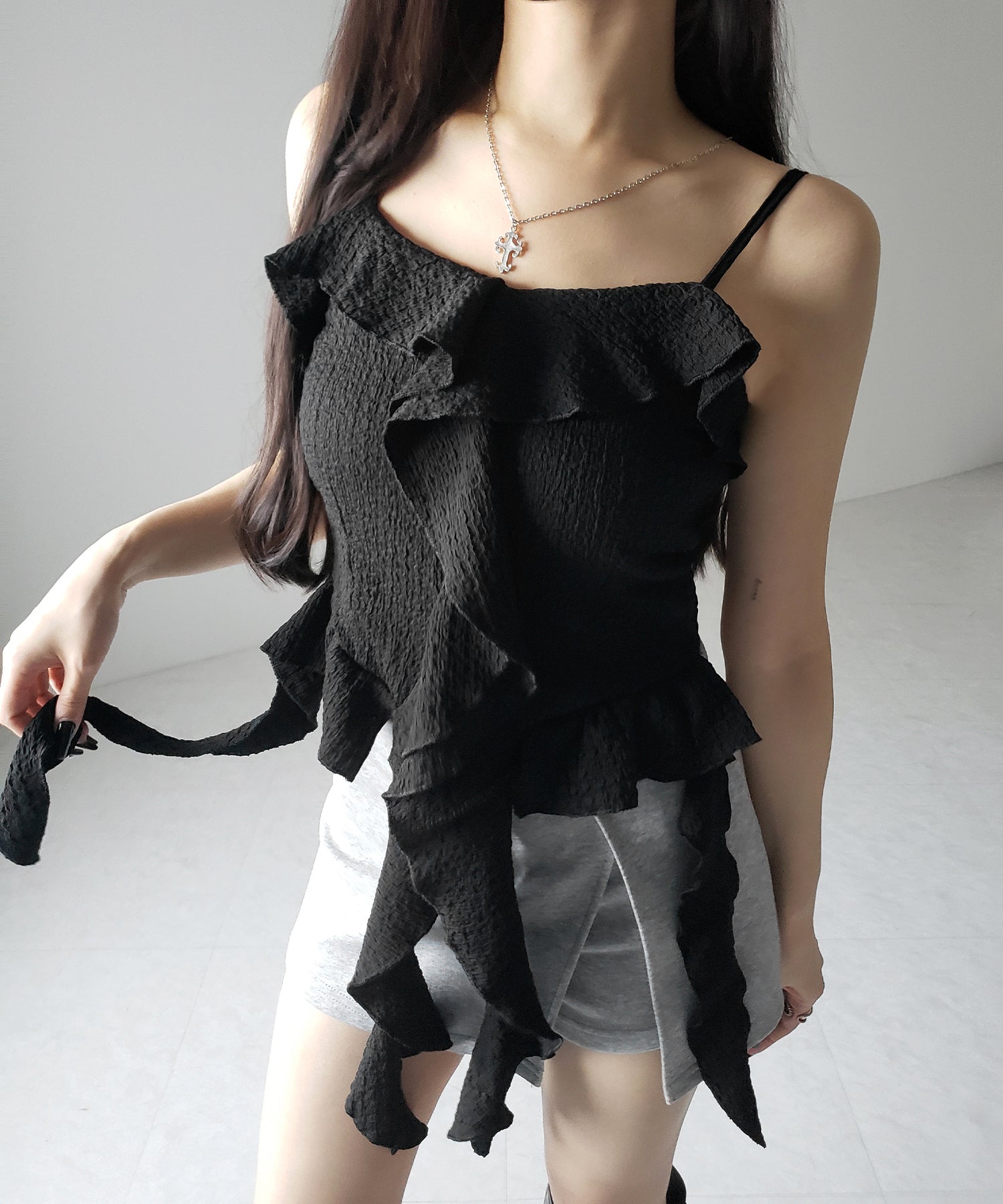 ラッフルフリルレイヤードビスチェキャミソール / ruffle frill layered bustier camisole