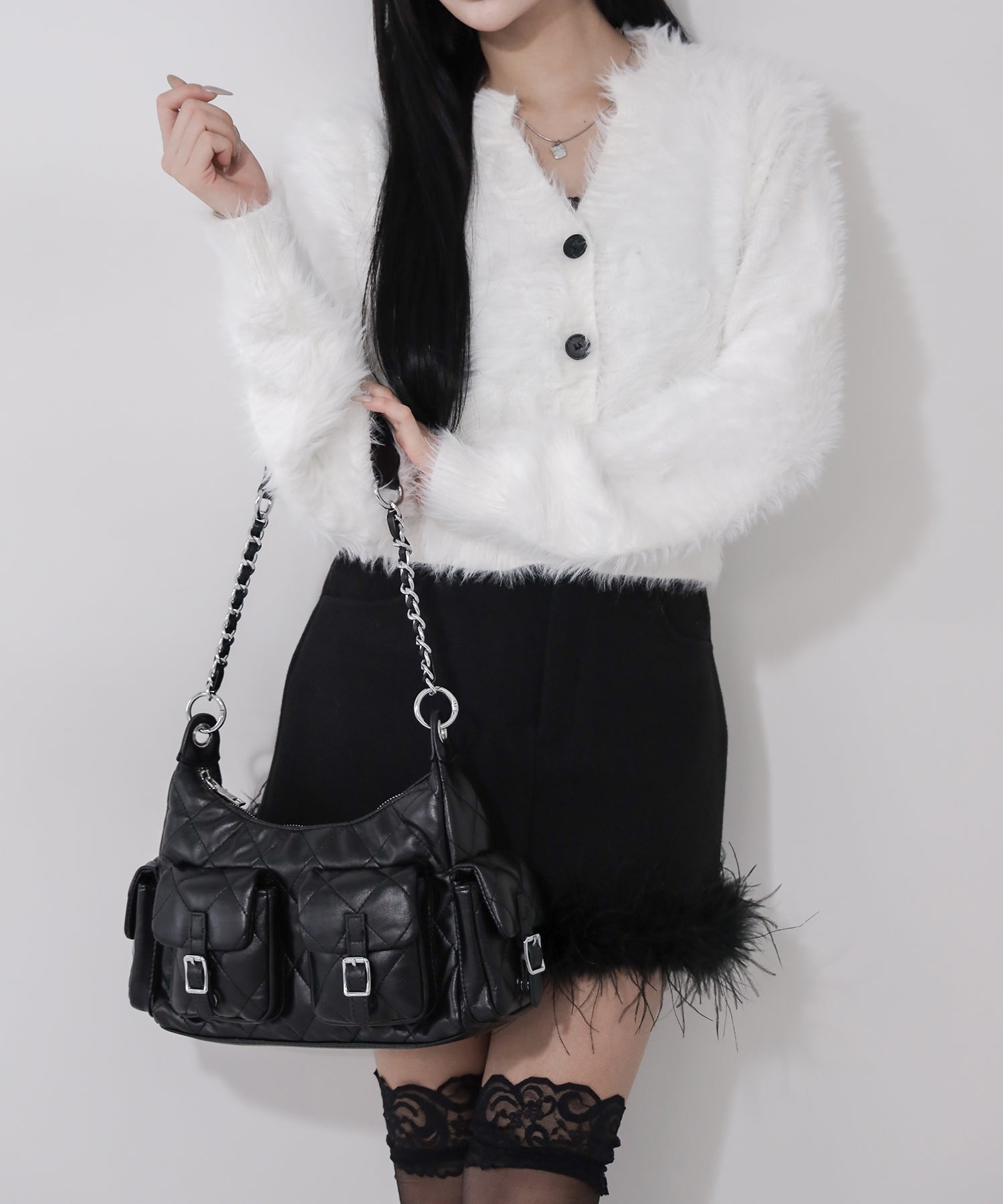 【 2WAY 】アウトポケットキルティングチェーンショルダーバッグ / 2WAY out pocket quilting chain shoulder bag