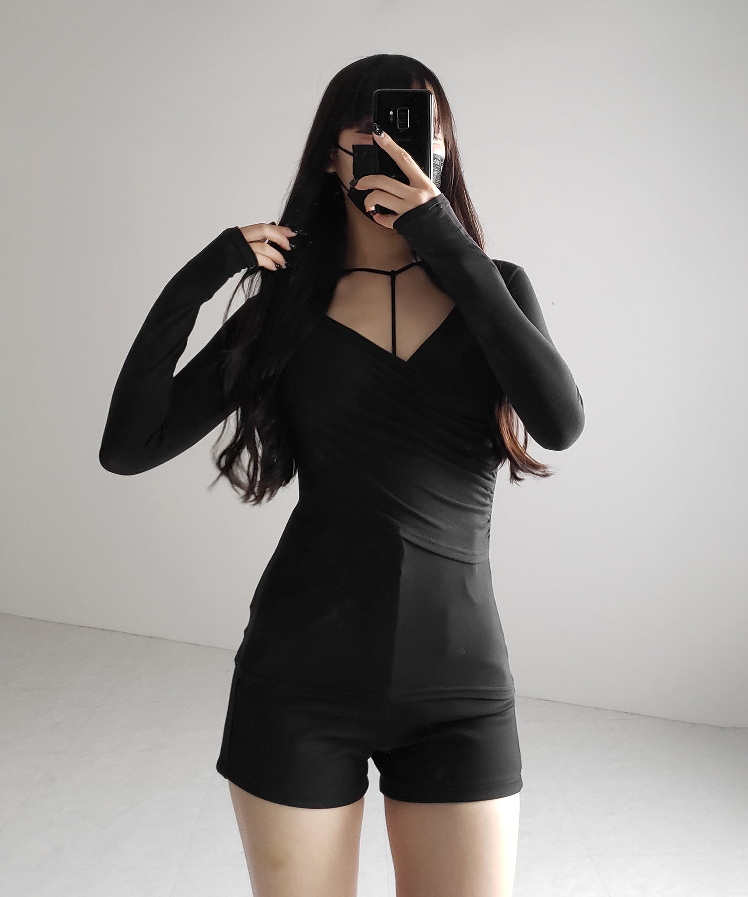 【 2点セット 】Y-ストラップスリムギャザーレイヤードトップス / Y-strap slim gather layered tops