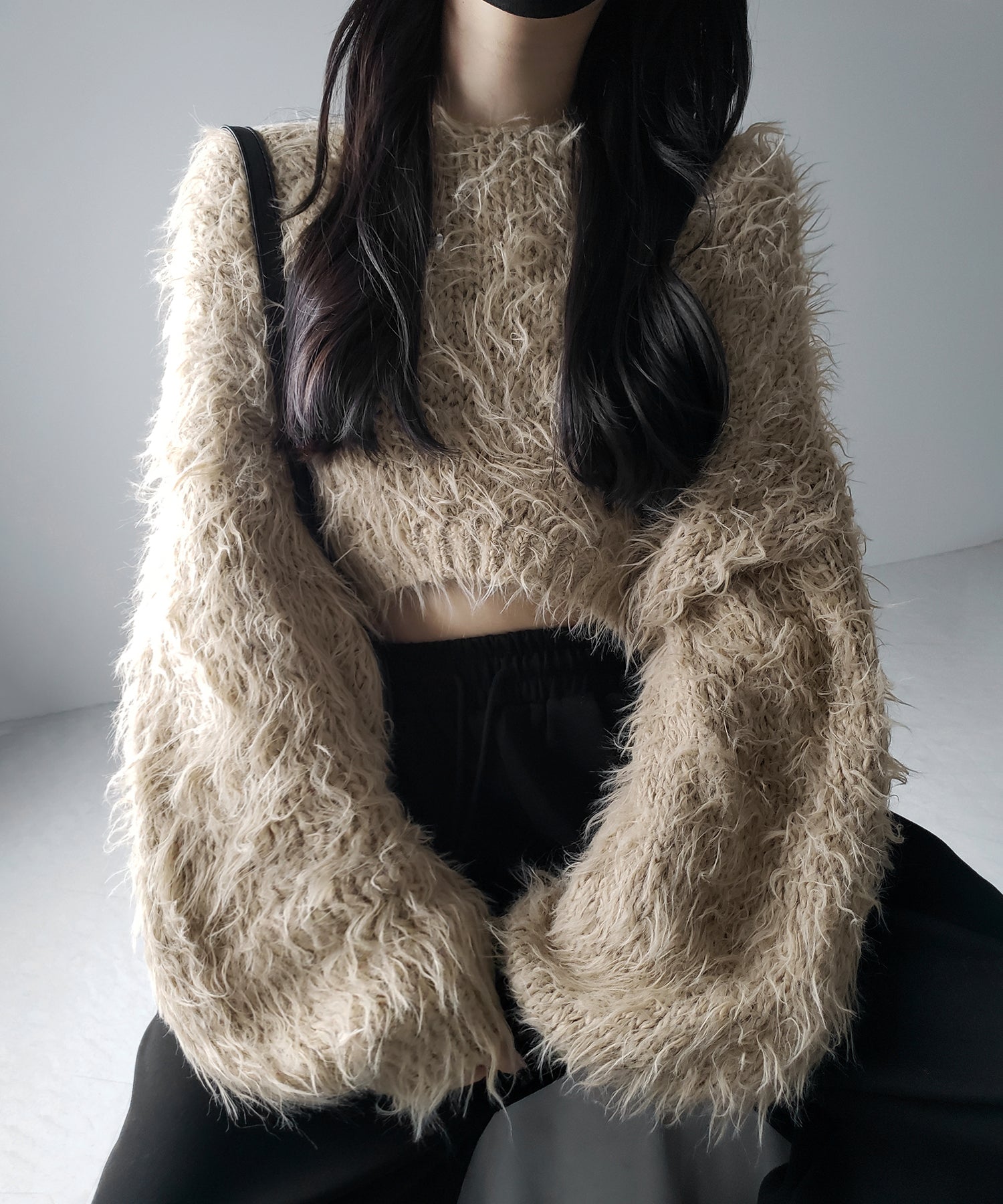【 選べる6色展開 】フラッフィーシャギールーズショートニット / fluffy shaggy loose short knit
