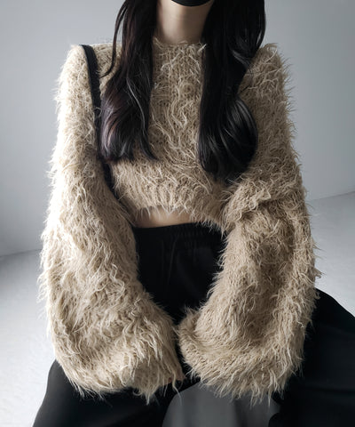 【 選べる6色展開 】フラッフィーシャギールーズショートニット / fluffy shaggy loose short knit