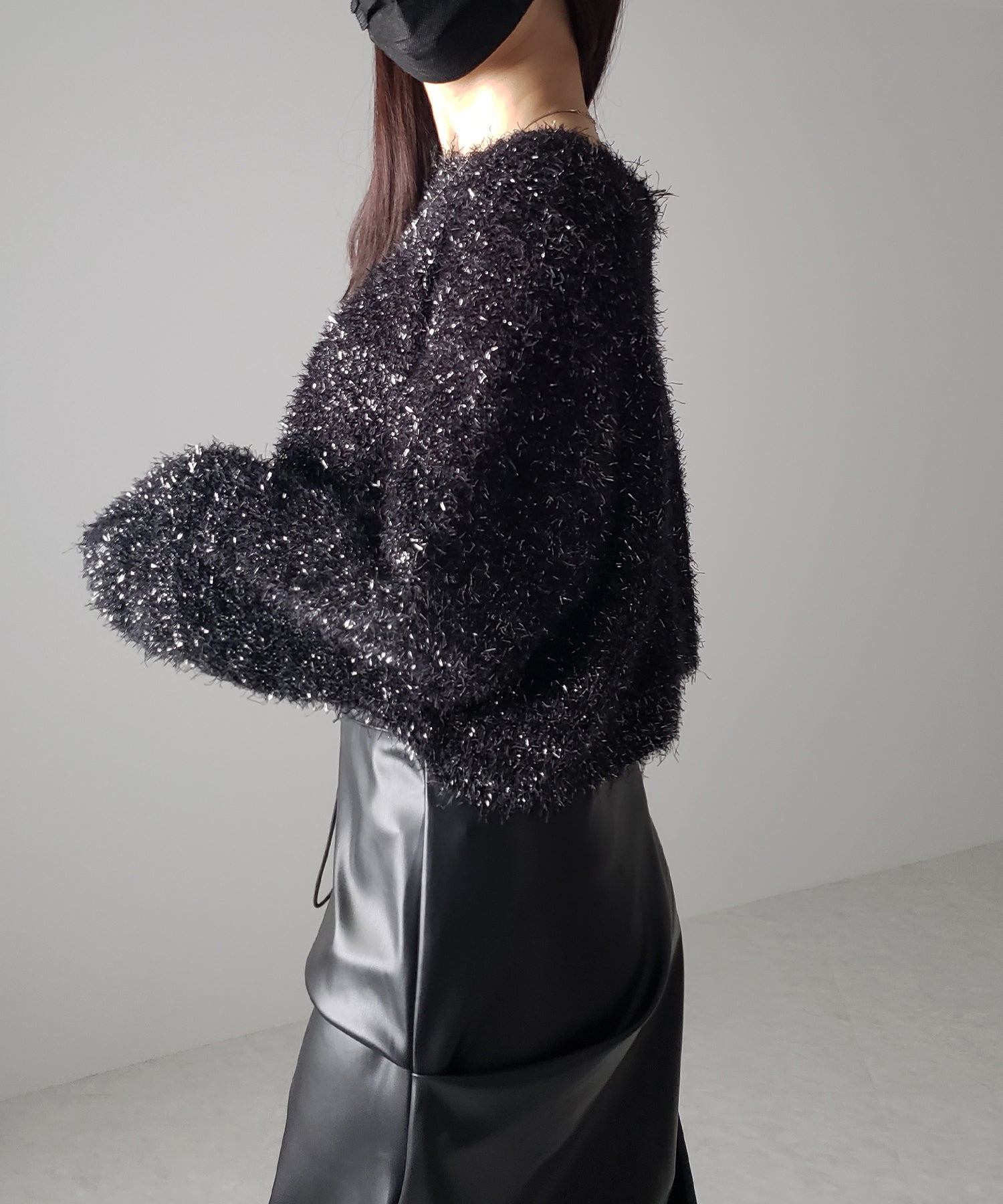 【 2color 】ラメシャギーショートニットトップス