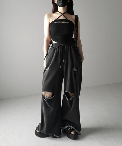 【 カップ付き / 2WAY 】クロスストラップリボンカットアウトショートキャミソール / cross strap ribbon cutout short camisole