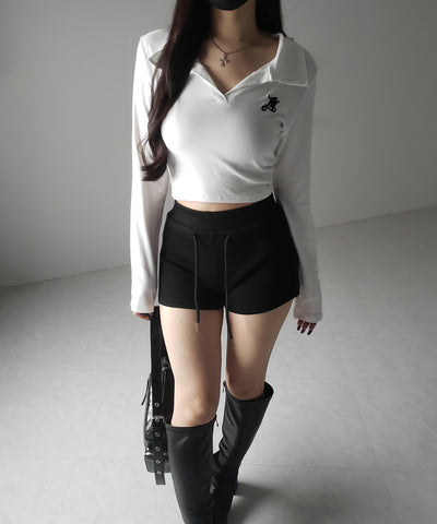 M LOGO スキッパーショートTシャツ / M LOGO skipper neck short T-shirt