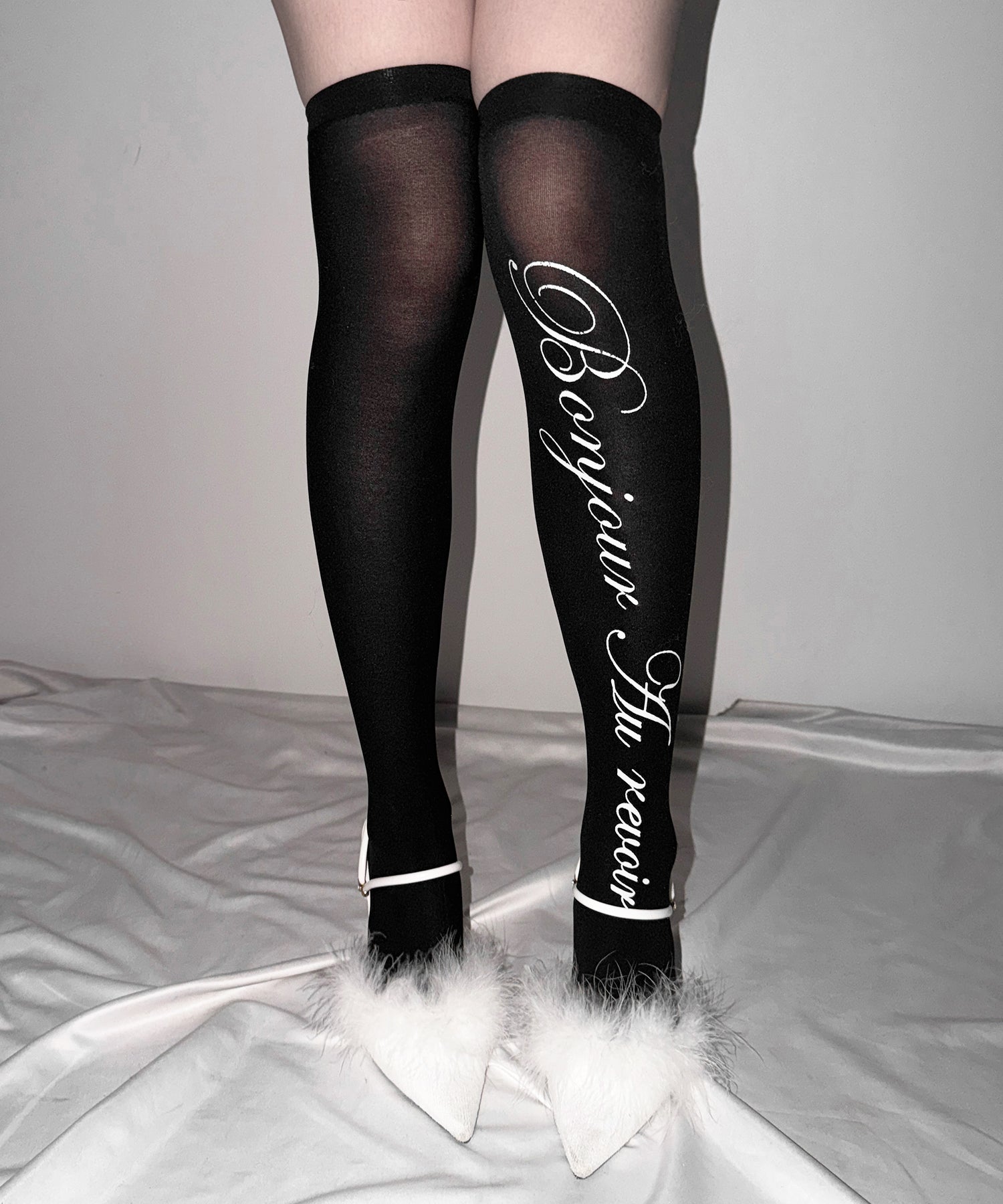 【 選べる3柄アソート 】レタリングロゴシアーニーハイソックス / lettering logo sheer knee high socks