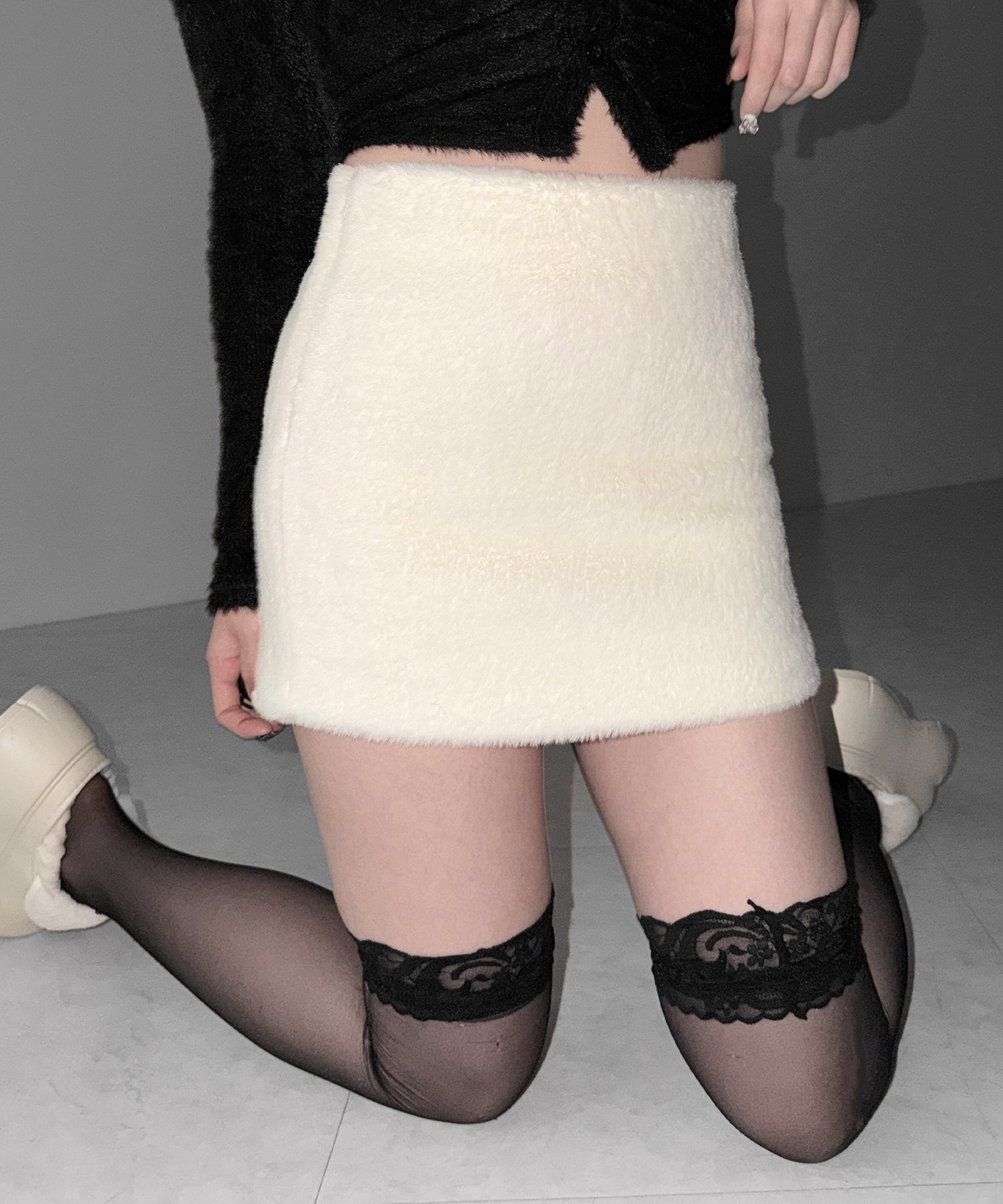 ハイウエストシャギータイトミニスカート / high waist shaggy tight mini skirt