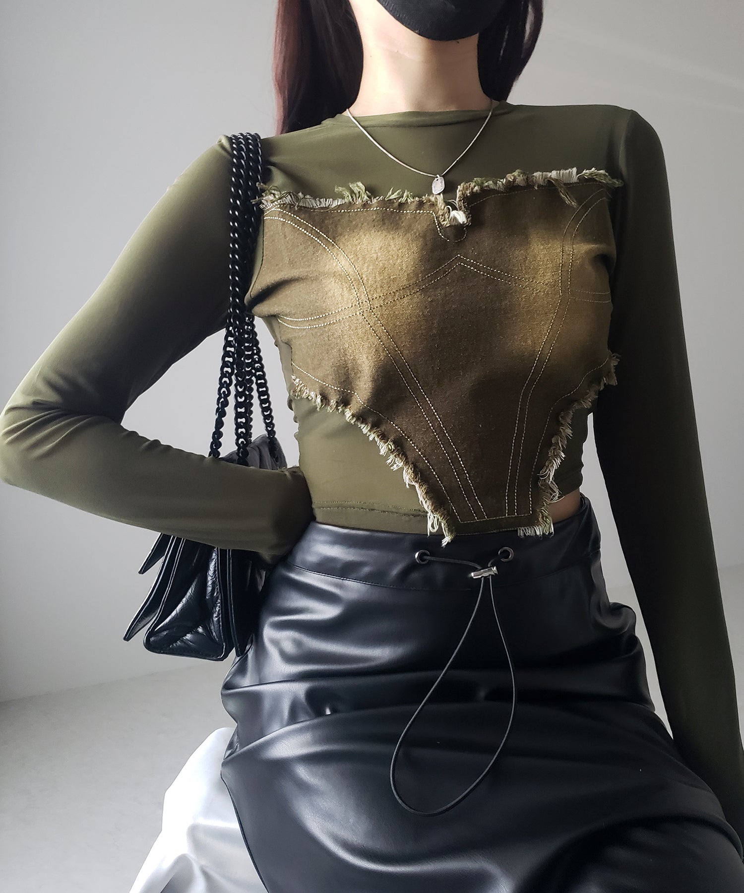 【 2color 】デニムビスチェドッキングシースルートップス