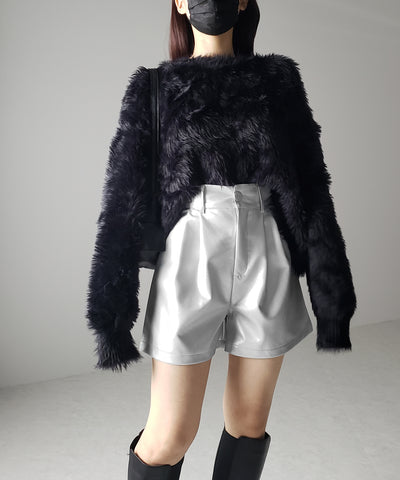 【 3color / 5size 】太ベルトハイウエストタックレザーショートパンツ