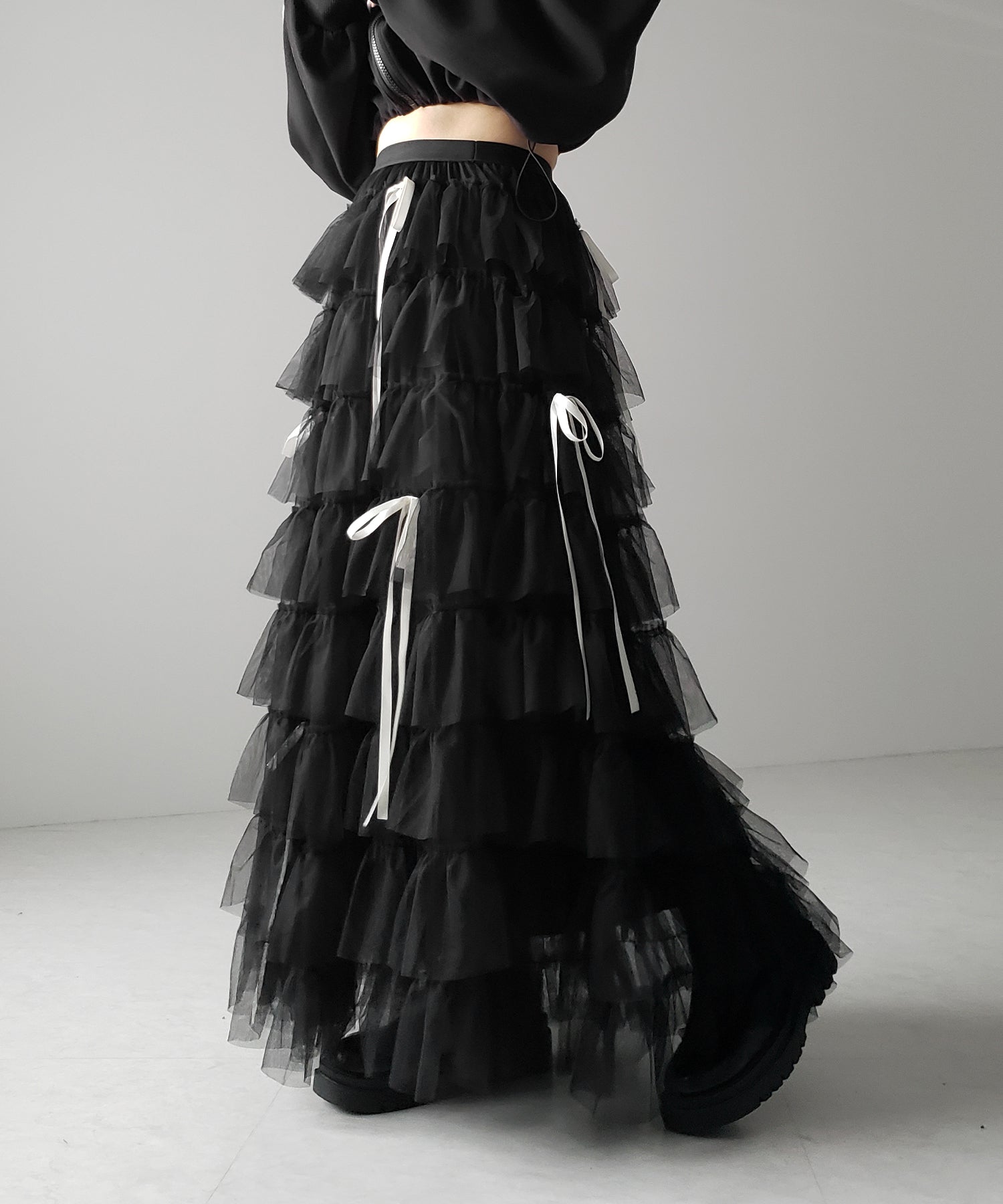 【 4color 】ストラップリボンバレエコアチュールスカート /strap ribbon ballet core tulle skirt