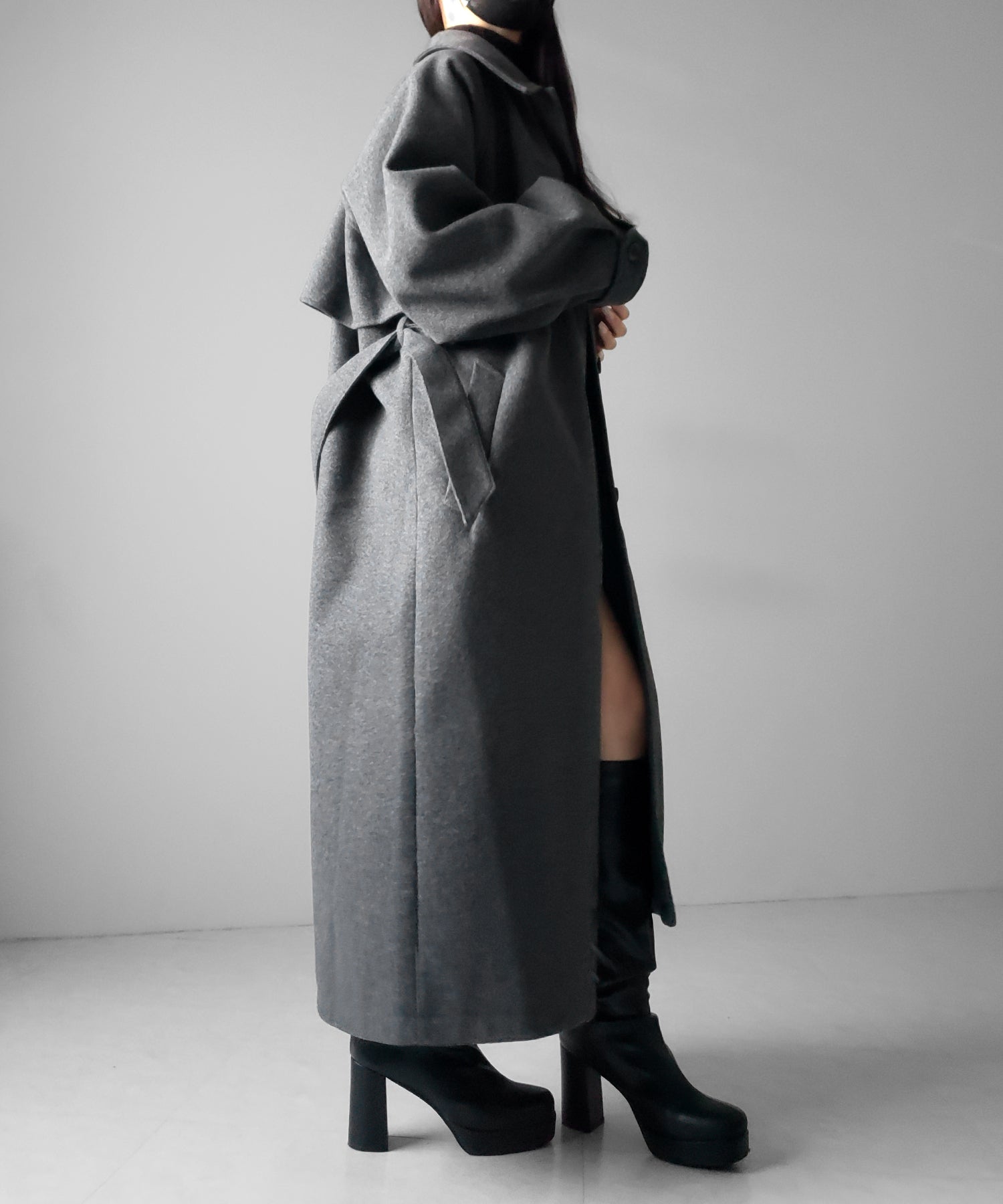 【 ウエストマークベルトSET 】2WAY ステンカラーレディメルトンロングコート / 2WAY soutien collar lady melton long coat