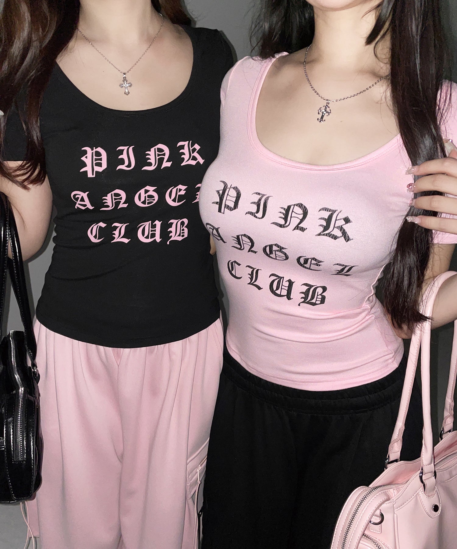 【 PINK ANGEL CLUB 】グランジロゴスリムフィットTシャツ / PINK ANGEL CLUB grunge logo slim fit T-shirts
