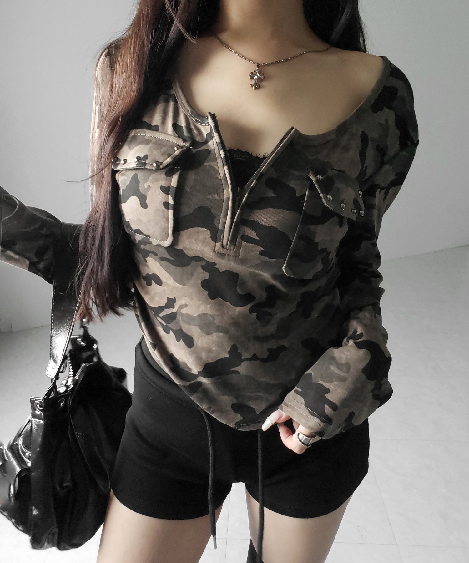 ヴィンテージカモフラアウトポケットジップロンT / vintage camouflage out pocket zip longsleeve T-shirt
