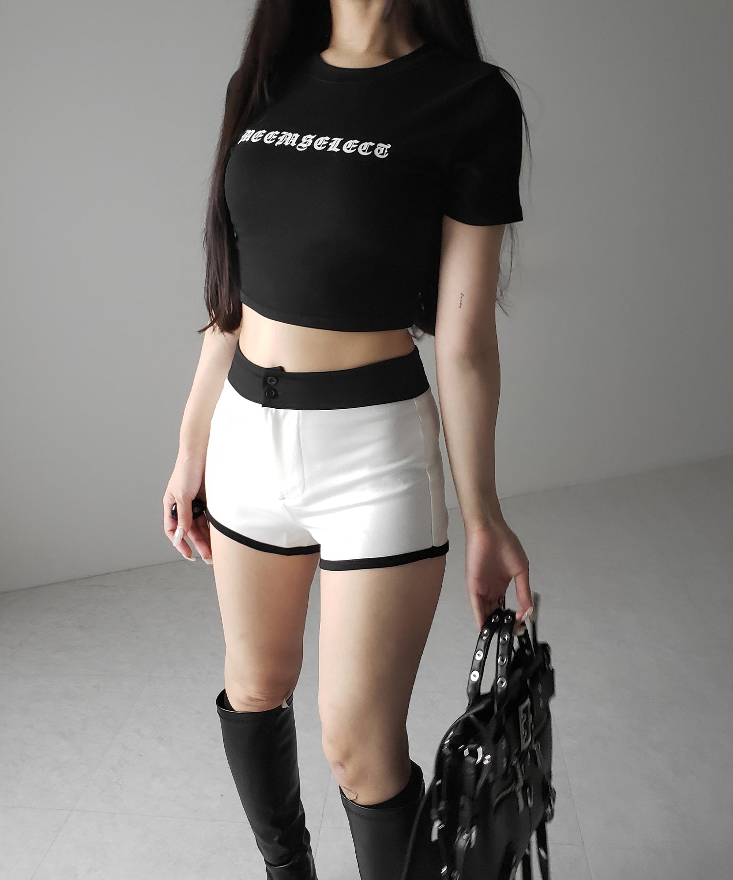 【 2color /2size 】バイカラーマイクロミニスパンショートパンツ / bicolor micro mini span short pants