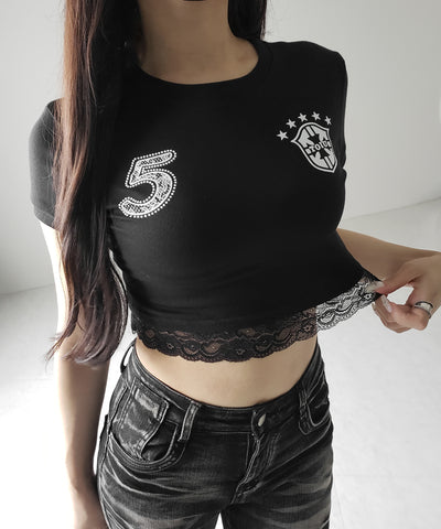 ユニフォームドッキングレースショートピチTシャツ / uniform docking lace short pichi T-shirt