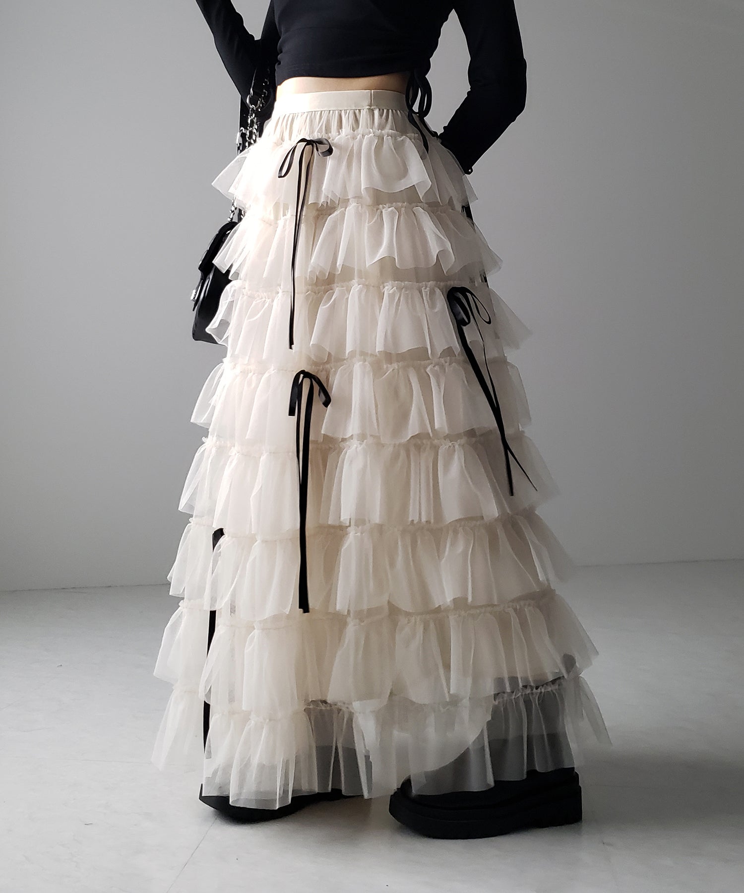 【 新色ピンク追加!/5color 】ストラップリボンバレエコアチュールスカート /strap ribbon ballet core tulle skirt