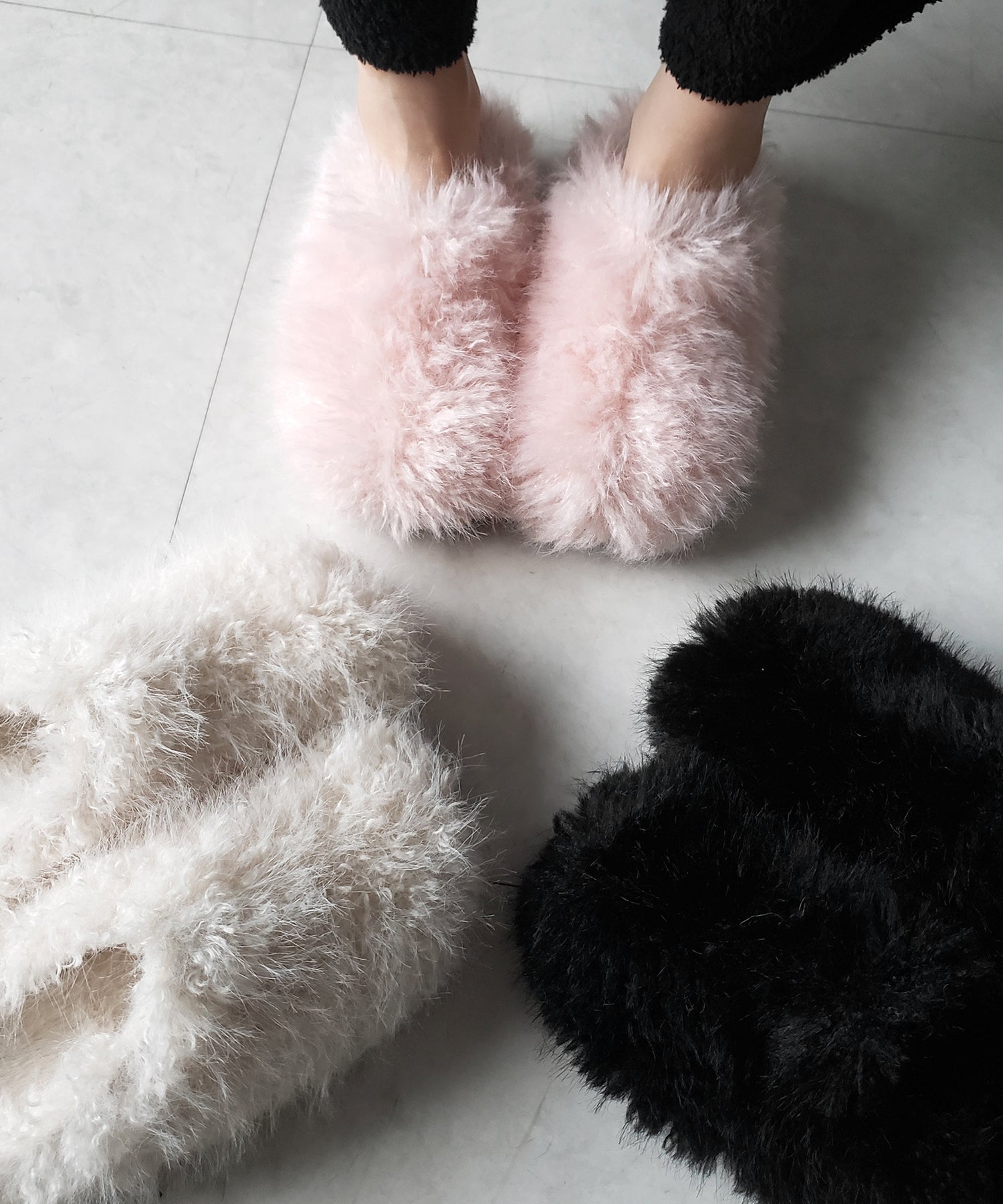 クリンクルフェイクファールームシューズ / crinkle fake fur room shoes