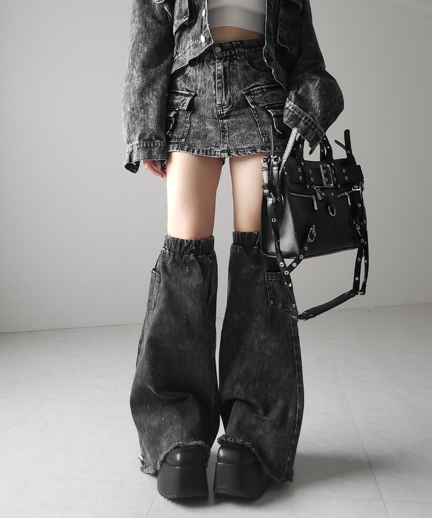 【 セットアップ着用可能 】ヴィンテージケミカルブリーチデニムレッグカバー / vintage chemical bleach denim leg cover