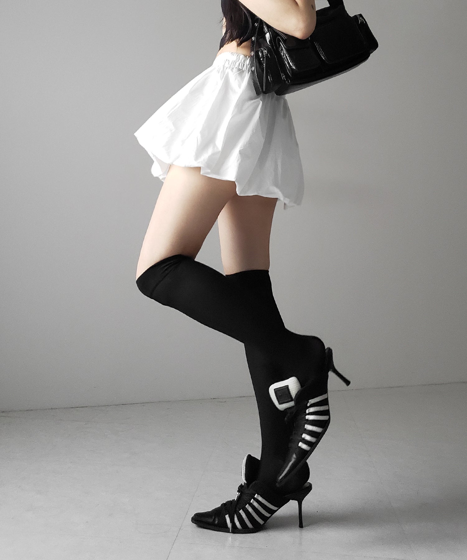 【 2color /インパン裏地付き 】フェイクレイヤードコットンバルーンミニスカート / fake layered cotton balloon mini skirt