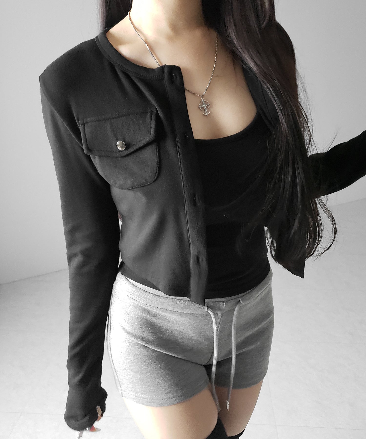 【 2点セット 】アウトポケットカーディガン + キャミソールセット / ( 2piece set ) out pocket cardigan + camisole SET