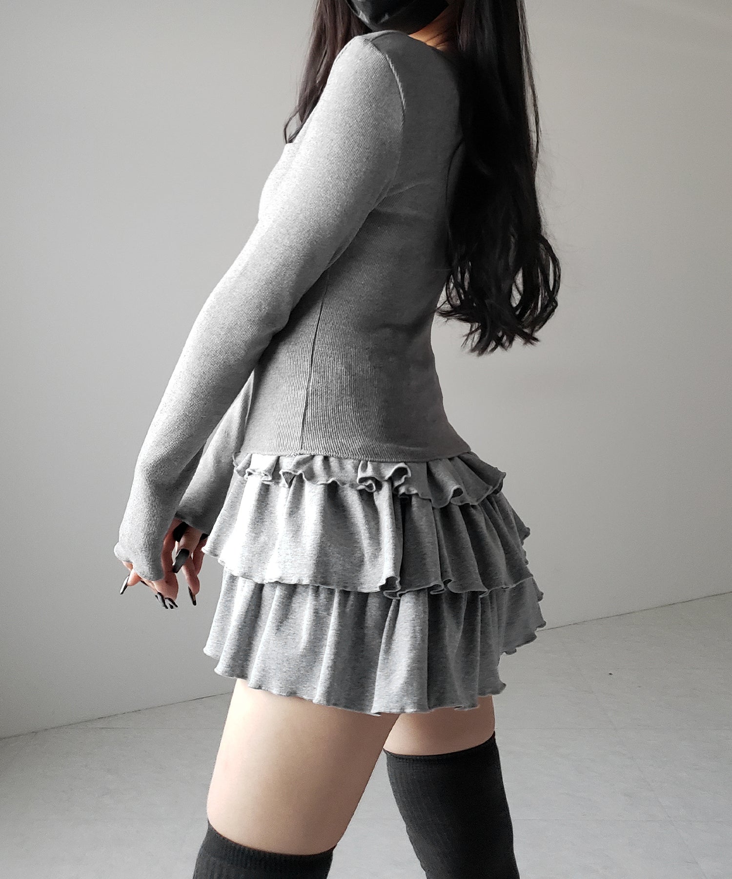 【 新色ピンク追加!4color 】3段フリルカットソーミニスカパン / 3 frill cutsew mini skirt pants