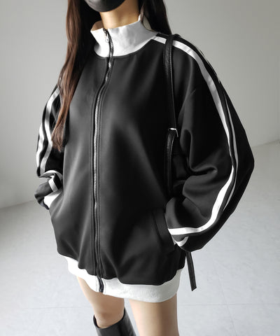 【 無地/配色を選べる2color 】サイドラインオーバーサイズトラックジャケット / sideline oversize track jacket