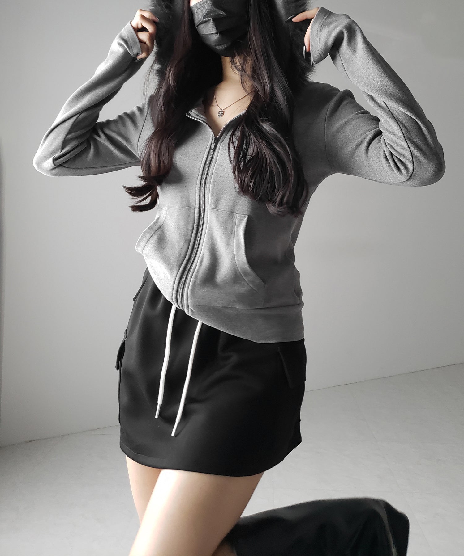【 インナーパンツ裏地付 】ハイウエストスウェットミニスカート / high waist sweat mini skirt