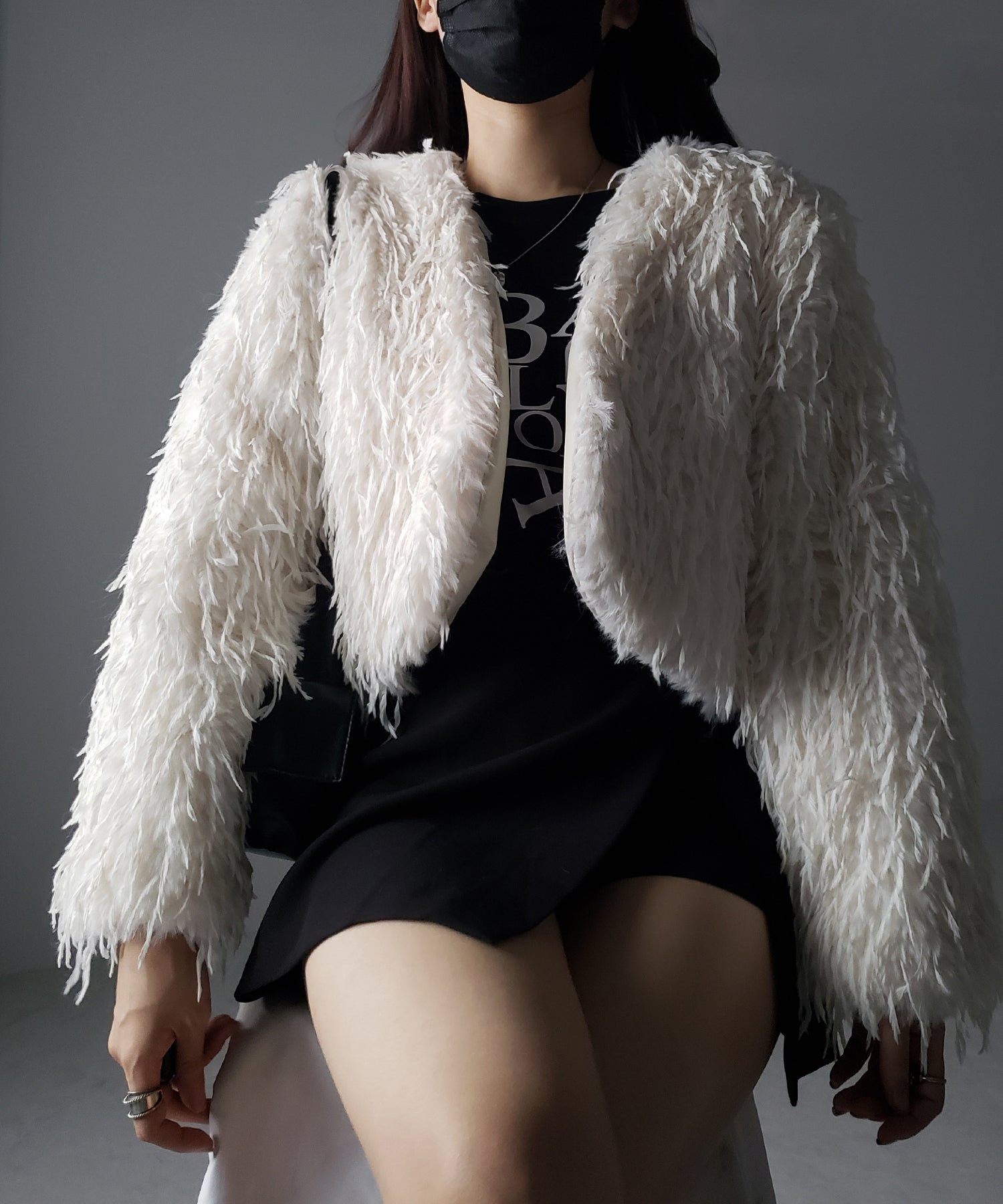 【 4color 】ムードフェザーワイドスリーブショートカーディガン/ mood feather wide sleeve short cardigan