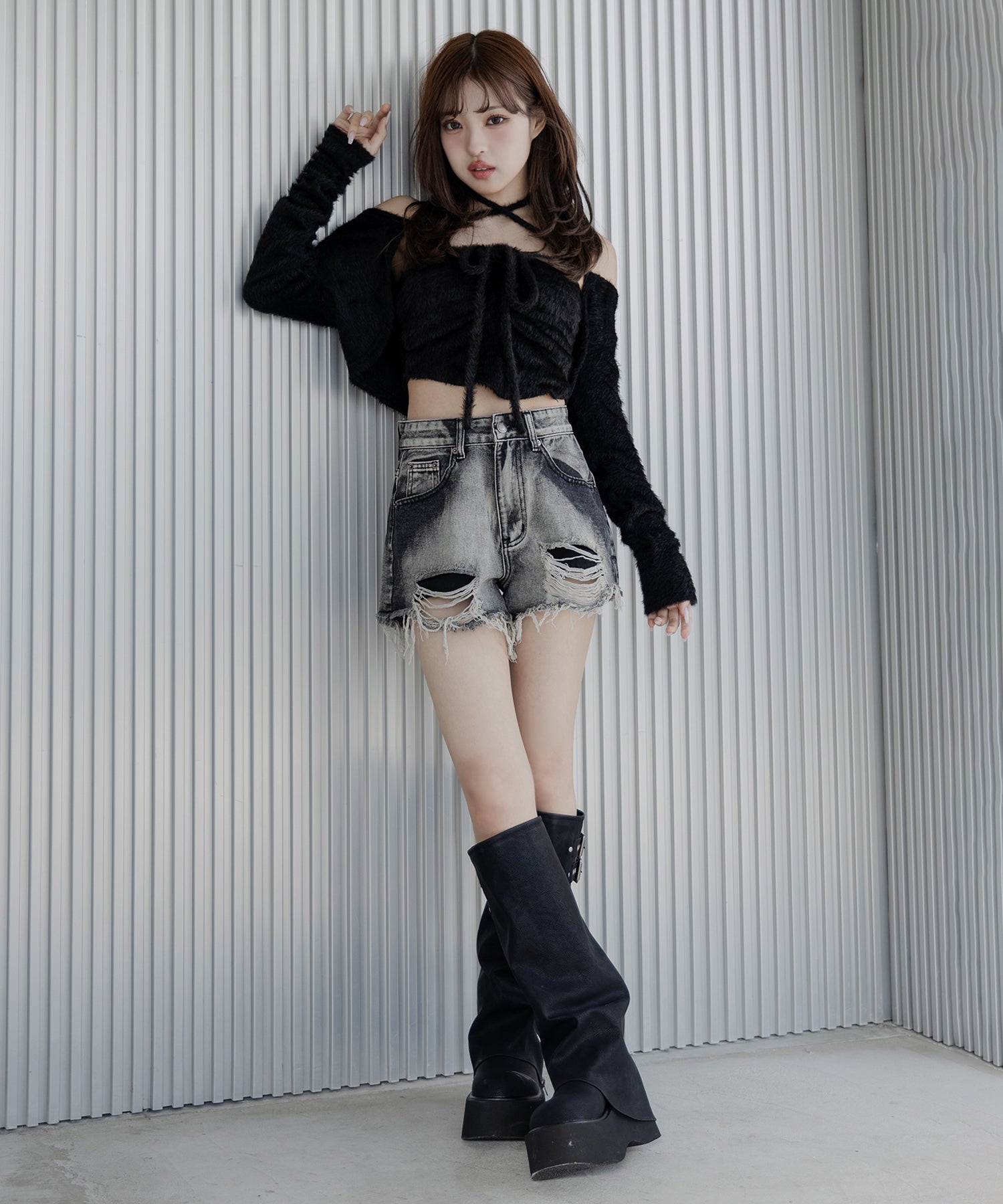 【 2color 】ベルテッドヴィンテージ厚底カバーロングブーツ /belted vintage platform cover long boots