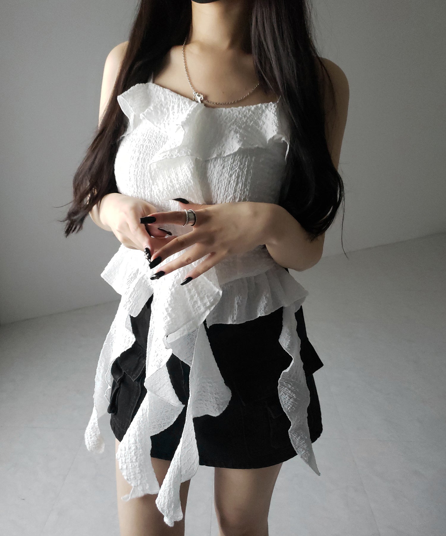 ラッフルフリルレイヤードビスチェキャミソール / ruffle frill layered bustier camisole