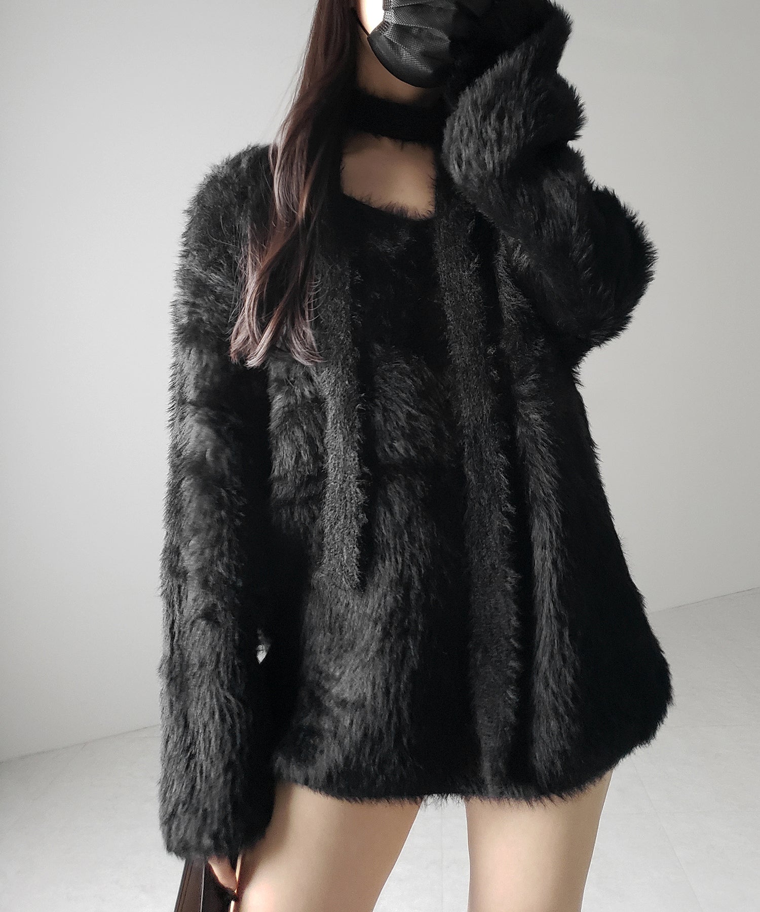 チョーカータイ付きルーズシャギーニット / choker tie set loose shaggy knit