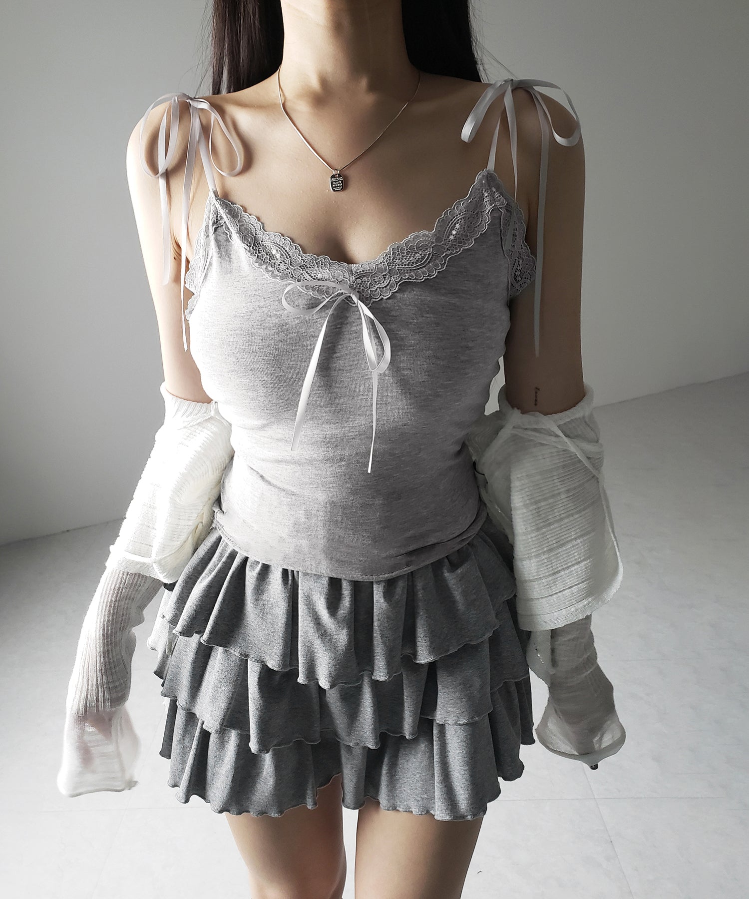 3サテンリボンレースリブキャミソール / three satin ribbon lace lib camisole