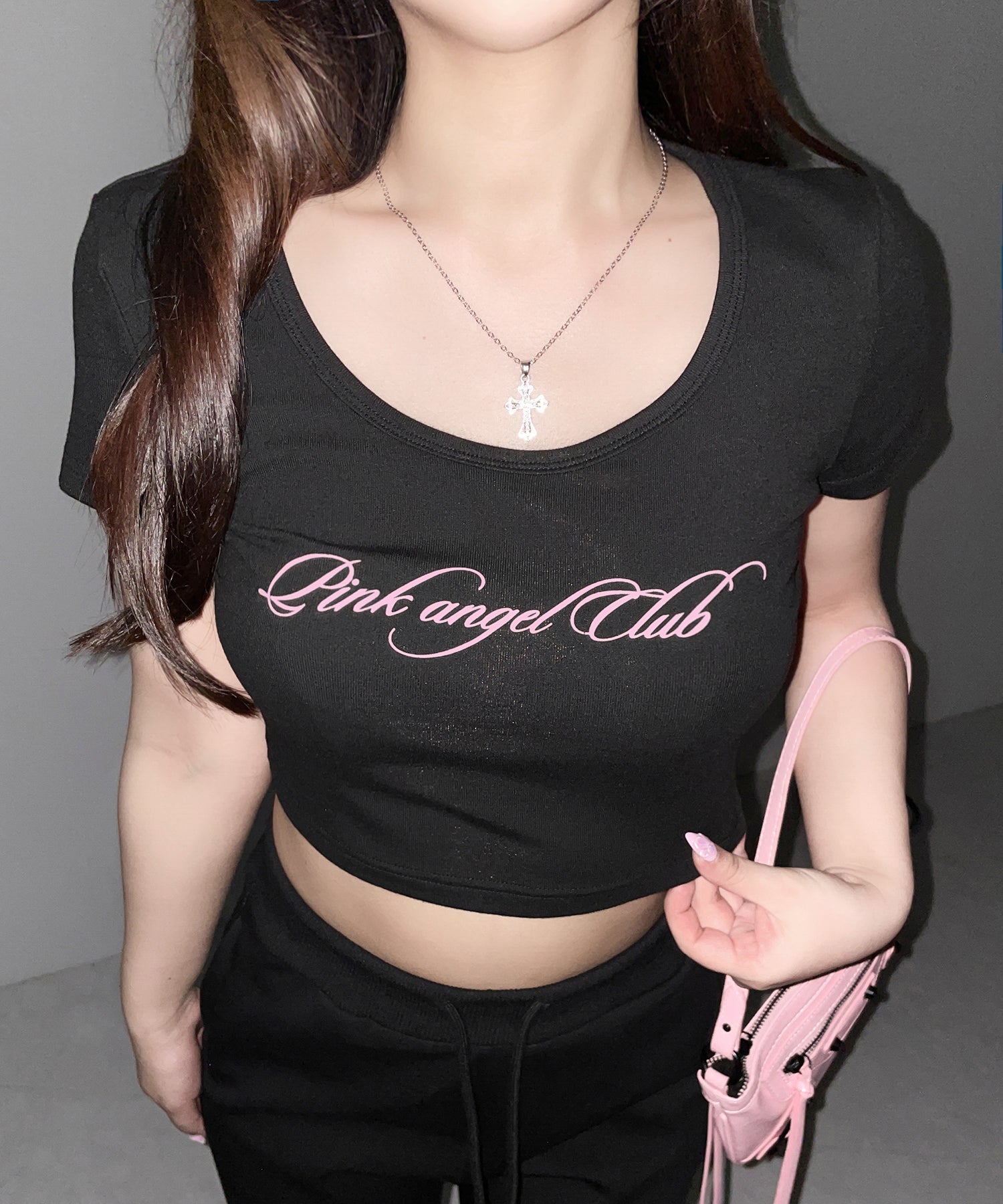 【 PINK ANGEL CLUB 】 レタリングロゴスクエアショートTシャツ / PINK ANGEL CLUB lettering logo square short T-shirts