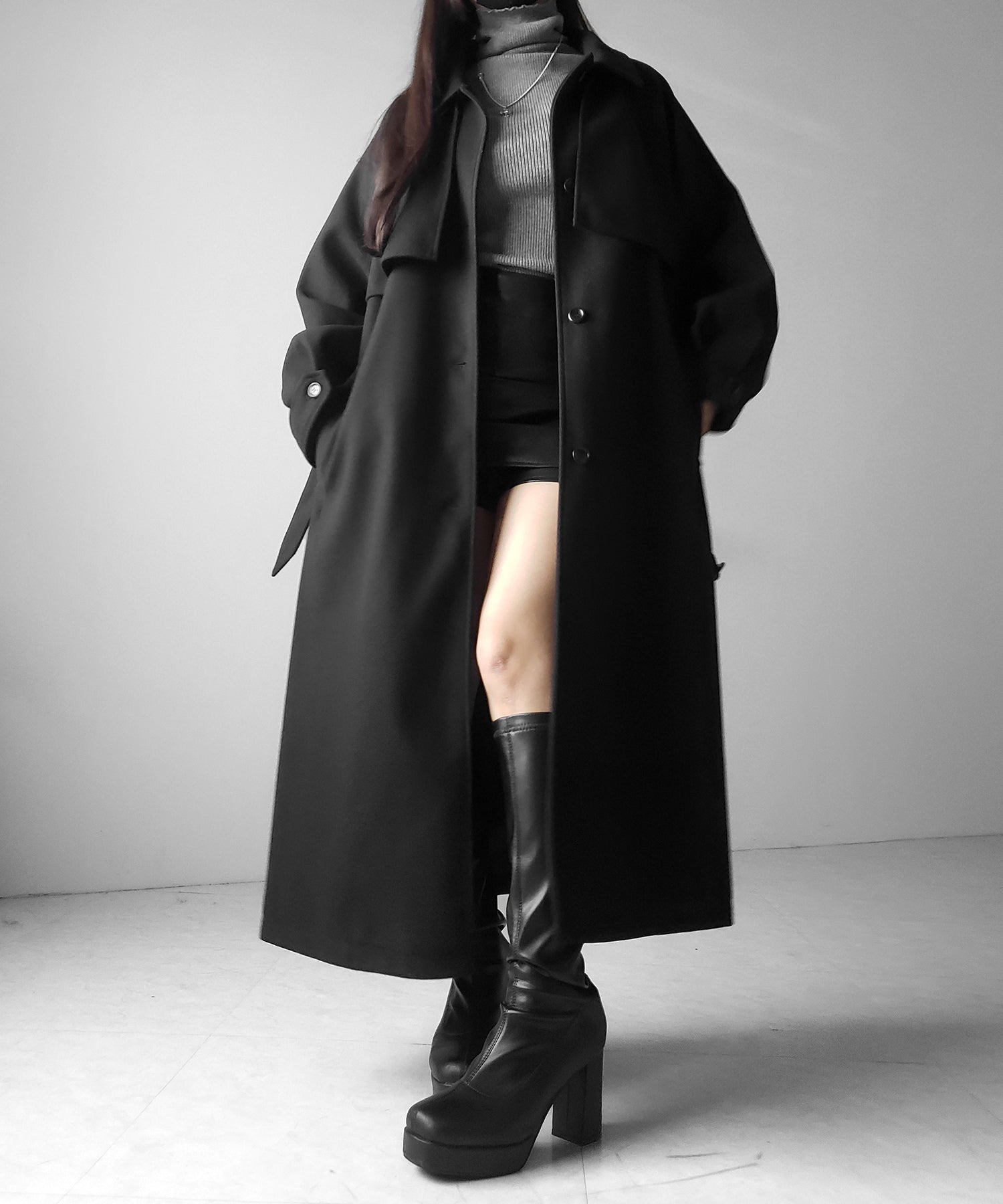 【 ウエストマークベルトSET 】2WAY ステンカラーレディメルトンロングコート / 2WAY soutien collar lady melton long coat