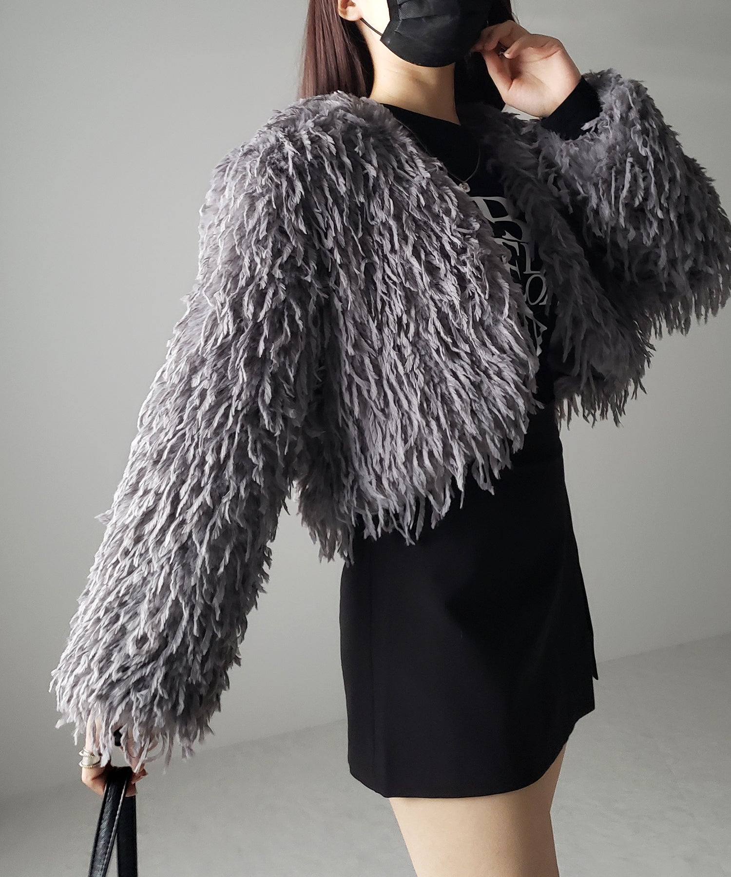 【 4color 】ムードフェザーワイドスリーブショートカーディガン/ mood feather wide sleeve short cardigan