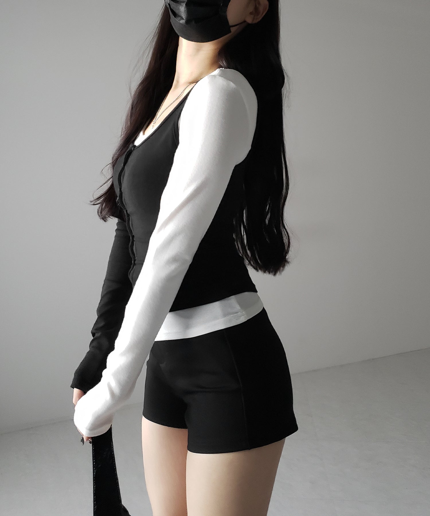 【 2color 】ブロッキングセットレイヤードトップス / blocking set layered tops