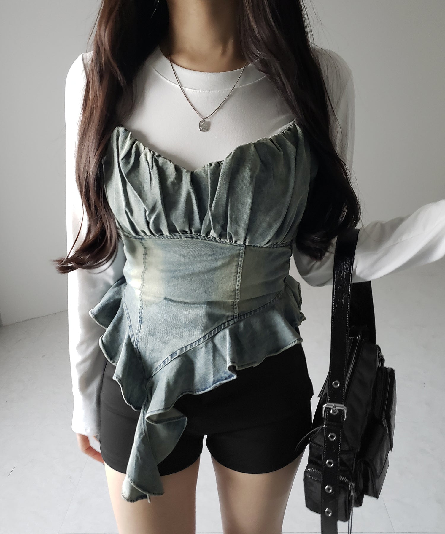 【 2点セット 】ヴィンテージデニムビスチェ & レイヤードTシャツセット / vintage denim bustier & layered T-shirts set